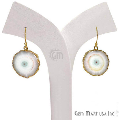 White Solar Druzy Organic Shape Gold Electroplated 27x24mm Dangle Hook Earring - GemMartUSA