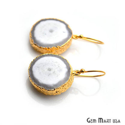 White Solar Druzy Organic Shape Gold Electroplated 22x26mm Dangle Hook Earring (DZER-12804) - GemMartUSA