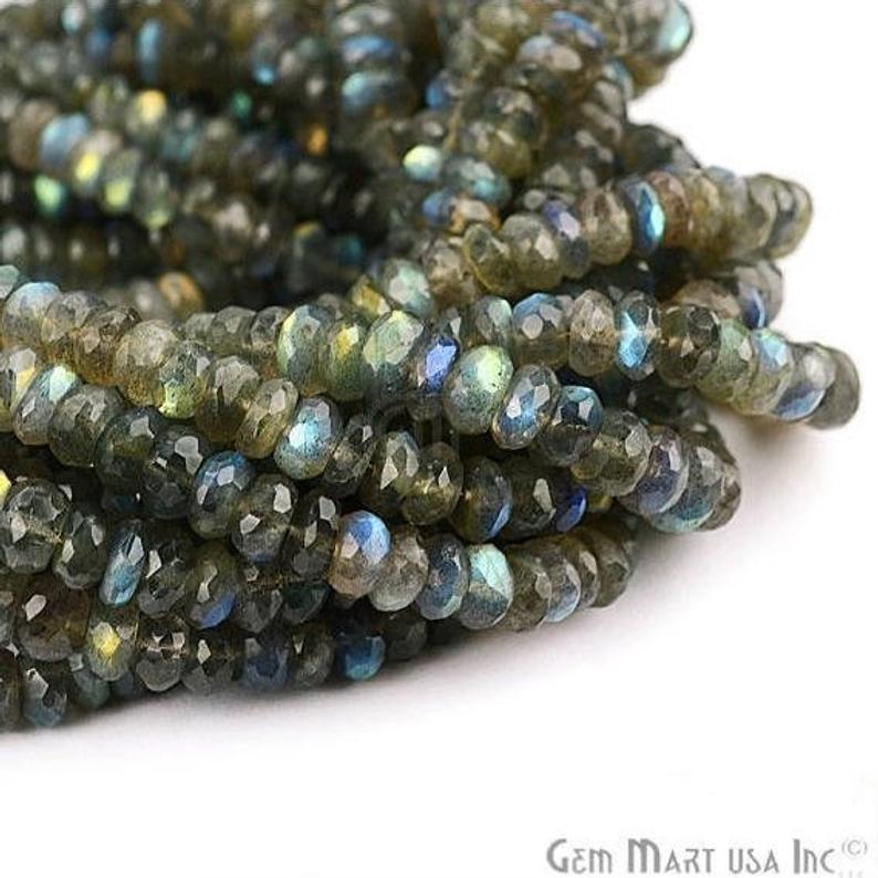 1 Strand Micro Faceted AAA Quality Natural Labradorite 13Inch Full Length 7-8mm Round Rondelle (RLLB-70026) (762714783791)