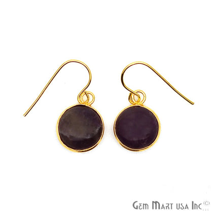 Round Gemstone 12mm Gold Plated Dangle Hook Earring Choose Your Gemstone (CHPR) - GemMartUSA