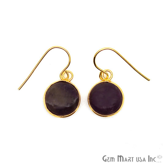 Round Gemstone 12mm Gold Plated Dangle Hook Earring Choose Your Gemstone (CHPR) - GemMartUSA