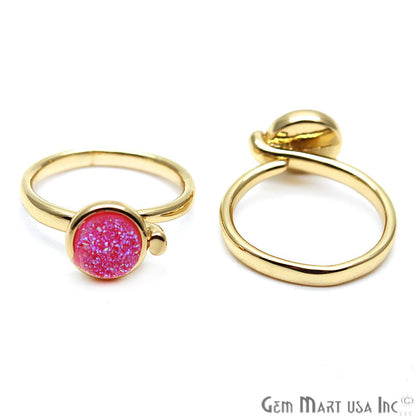 Round Druzy 8mm Gold & Black Plated Adjustable Ring Choose Your Color (CHPR) - GemMartUSA