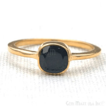 Gold Plated 6mm Cushion Shape Single Gemstone Solitaire Ring - GemMartUSA