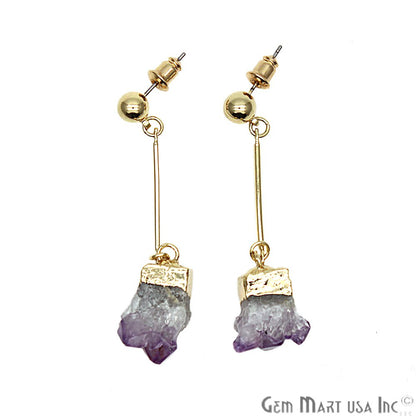 Rough Amethyst 12mm Gold Electroplated Dangle Stud Earring (CHPR-50728) - GemMartUSA