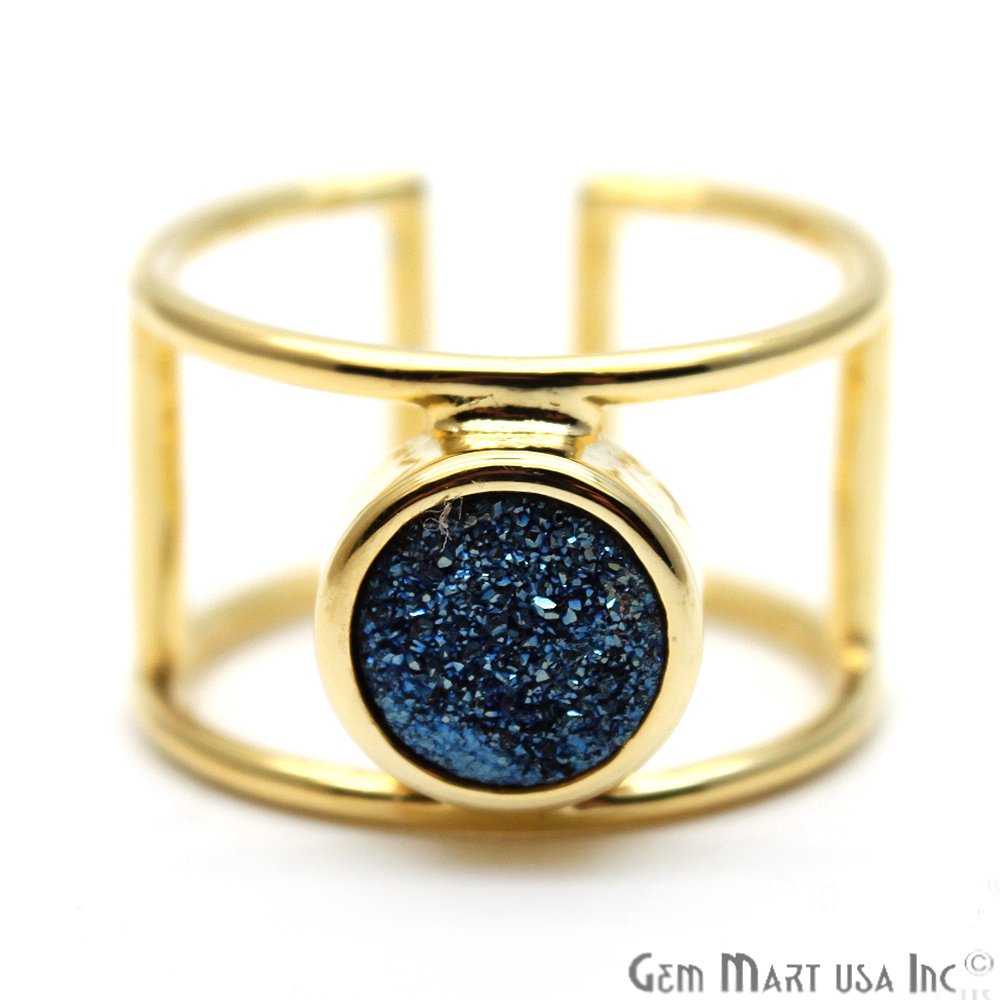 Round Druzy 8mm Gold Plated Double Decker Adjustable Ring Choose Your Color (CHPR) - GemMartUSA