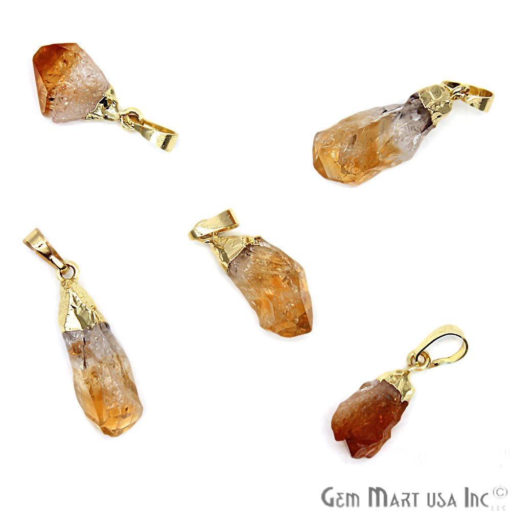 DIY Rough Gemstone 12-14mm Gold Plated Necklace Pendant (Pick your Gemstone) (CHPR) - GemMartUSA