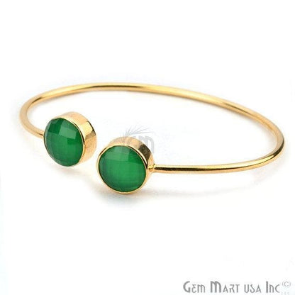 Green Onyx 12mm Round Shape Gold Plated Handmade Adjustable Bangle Bracelet - GemMartUSA