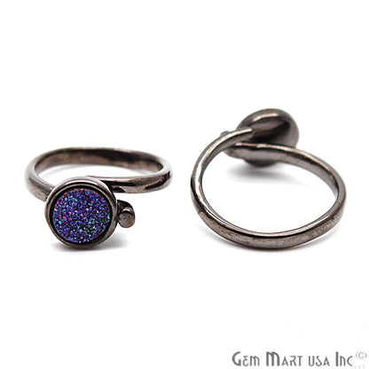 Round Druzy 8mm Gold & Black Plated Adjustable Ring Choose Your Color (CHPR) - GemMartUSA