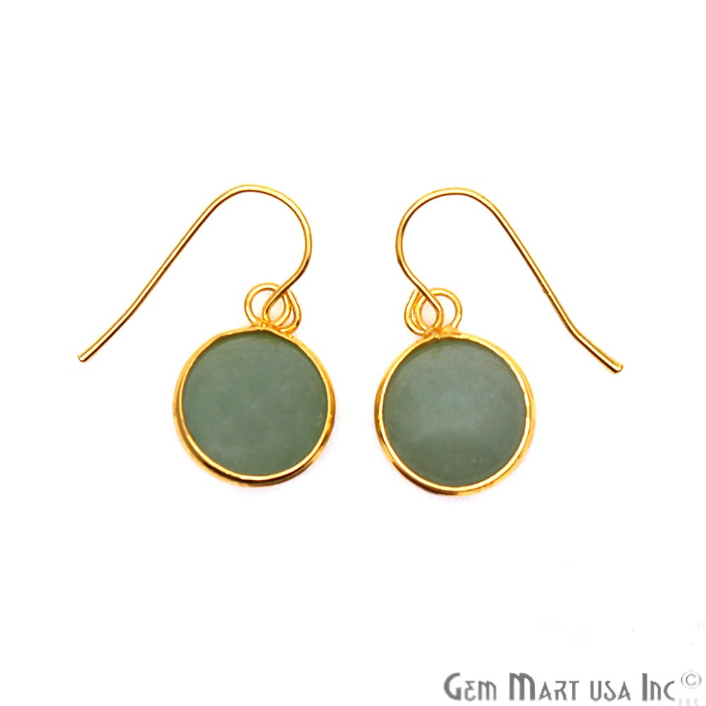 Round Gemstone 12mm Gold Plated Dangle Hook Earring Choose Your Gemstone (CHPR) - GemMartUSA