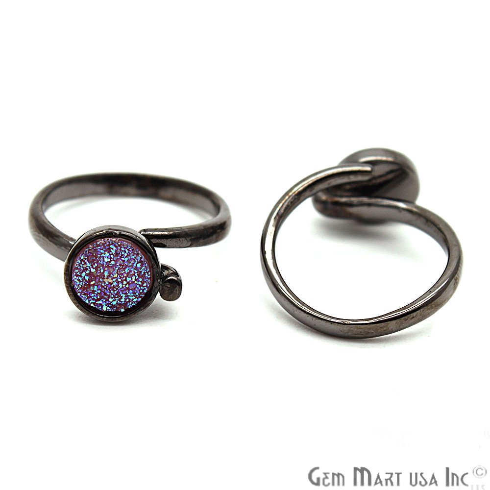 Round Druzy 8mm Gold & Black Plated Adjustable Ring Choose Your Color (CHPR) - GemMartUSA