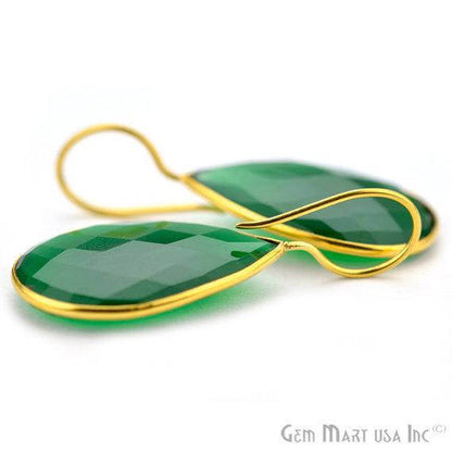 Green Onyx 47x21mm Gold Plated Gemstone Dangle Earrings - GemMartUSA