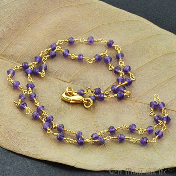 Natural Amethyst Necklace chain, 18 Inch Gold Plated Beaded Necklace Jewellery - GemMartUSA