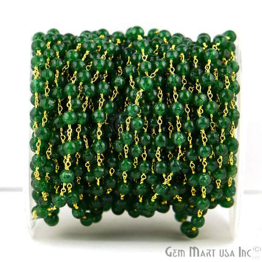 Aventurine Smooth Round Gold Plated Wire Wrapped Beads Rosary Chain - GemmartUSA (762900217903)