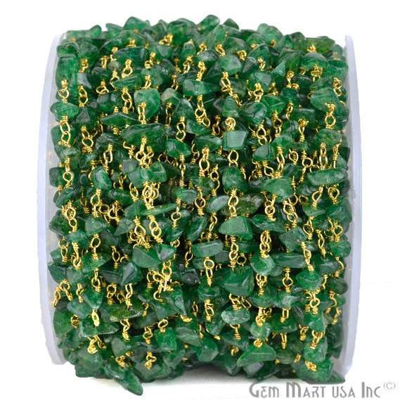 Aventurine Nugget Chip Gold Wire Wrapped Beads Rosary Chain - GemmartUSA (762900906031)