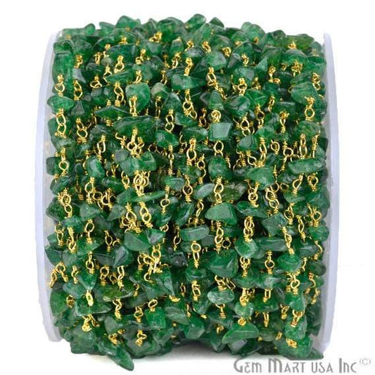 Aventurine Nugget Chip Gold Wire Wrapped Beads Rosary Chain - GemmartUSA (762900906031)