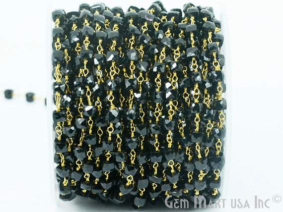 Black Onyx Gold Plated Wire Wrapped Beads Rosary Chain - GemmartUSA (762914766895)