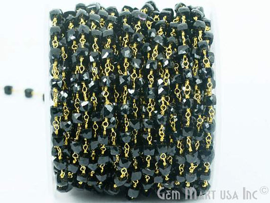 Black Onyx Gold Plated Wire Wrapped Beads Rosary Chain - GemmartUSA (762914766895)