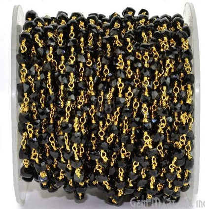 Black Spinel 3mm Gold Plated Wire Wrapped Beads Rosary Chain (762922926127)