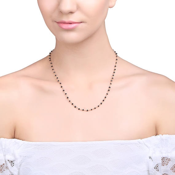 Natural Black Spinel Necklace chain, 18 Inch Gold Plated Beaded Necklace Jewellery - GemMartUSA