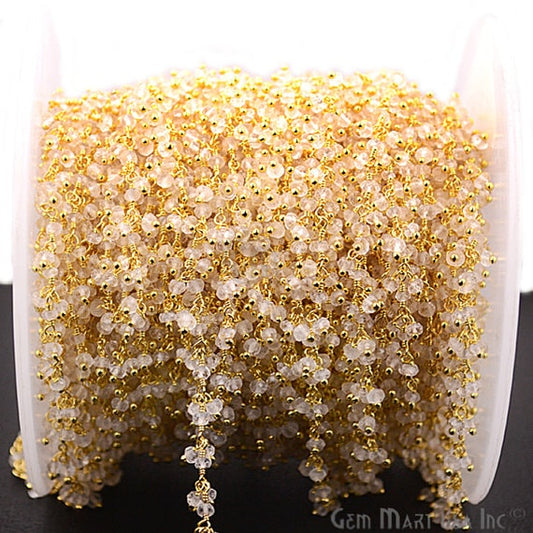 Crystal Faceted Beads Gold Wire Wrapped Cluster Dangle Rosary Chain - GemmartUSA (764164735023)