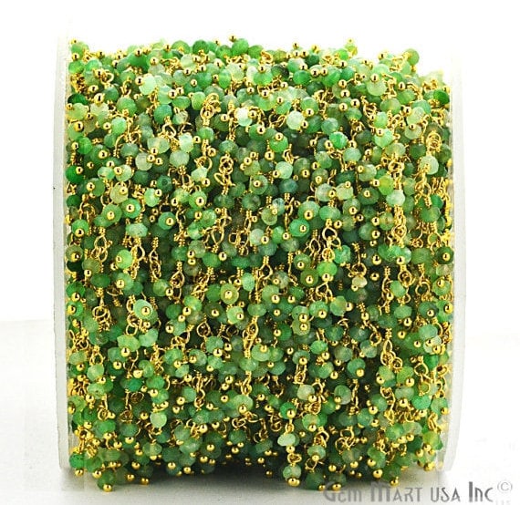 Chrysoprase Faceted Beads Gold Wire Wrapped Cluster Dangle Chain - GemmartUSA (764166144047)