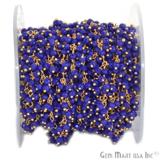 Dark Blue Chalcedony Faceted Beads Cluster Dangle Chain - GemmartUSA (764166832175)