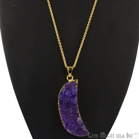 One Of A Kind Blue Rough Druzy 47x14mm Gold Electroplated 18 Inch Chain With Pendant - GemMartUSA