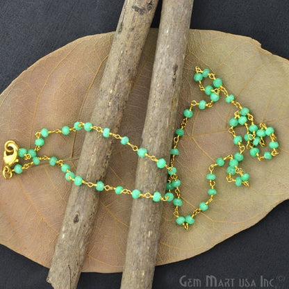 Natural Green Chalcedony Necklace chain, 18 Inch Gold Plated Beaded Necklace Jewellery - GemMartUSA