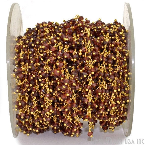 Garnet Faceted Beads Cluster Dangle Beads Gold Wire Wrapped Rosary Chain - GemmartUSA (764169912367)