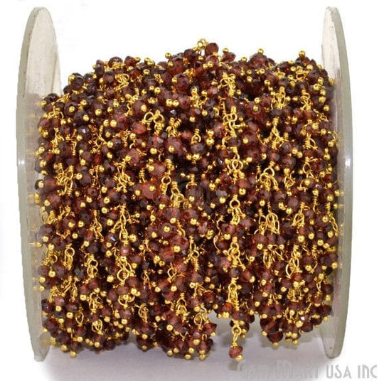 Garnet Faceted Beads Cluster Dangle Beads Gold Wire Wrapped Rosary Chain - GemmartUSA (764169912367)