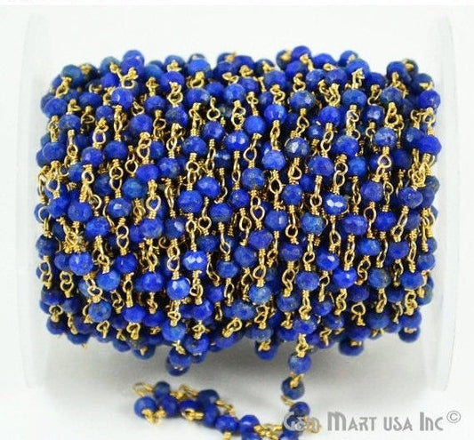 Lapis Lazuli Gold Plated Wire Wrapped Beads Rosary Chain - GemMartUSA (762788773935)