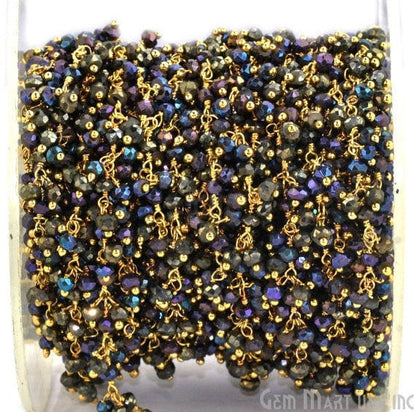 Mistique Pyrite Faceted Beads Gold Wire Wrapped Cluster Dangle Chain - GemmartUSA (764173582383)