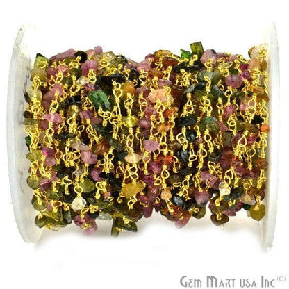 Tourmaline 4-6mm Nugget Chip Gold Wire Wrapped Rosary Chain - GemmartUSA (763939061807)