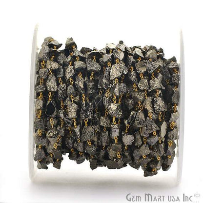 Natural Black Pyrite 6-8mm Rough Nugget Freeform Gold Plated Beads Chain - GemmartUSA (764029141039)