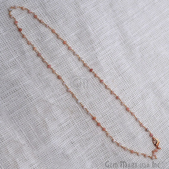 Pink Opal Necklace Chain, Gold Plated Wire Wrapped Beads Necklace Chain - GemMartUSA (762424164399)