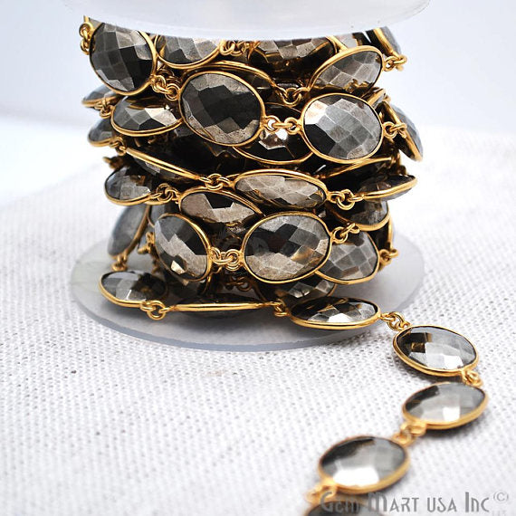 Pyrite 16x12mm Oval Gold Bezel Continuous Connector Chain - GemMartUSA (763987099695)