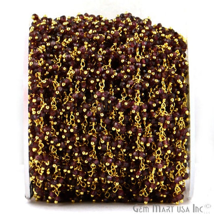 Rhodolite Faceted Beads Gold Wire Wrapped Cluster Dangle Chain - GemmartUSA (764180463663)