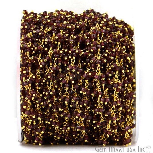Rhodolite Faceted Beads Gold Wire Wrapped Cluster Dangle Chain - GemmartUSA (764180463663)