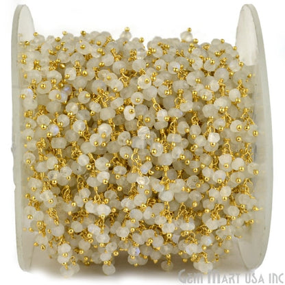 Rainbow Moonstone Cluster Dangle Chain, Gold Plated wire wrapped Beads Rosary Chain, Jewelry Making Supplies (GPRM-30021) - GemmartUSA (764181643311)