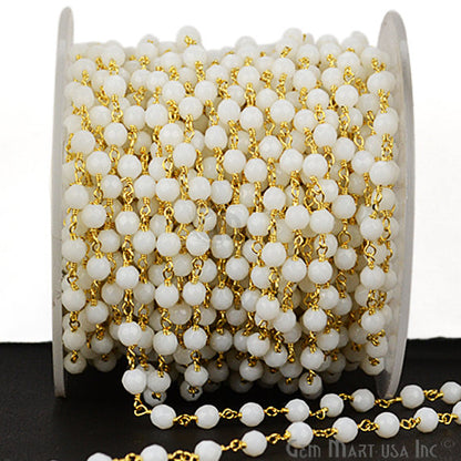 White Agate Beads Gold Plated Wire Wrapped Rosary Chain - GemMartUSA (762809974831)