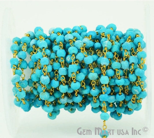 Turquoise Gold Plated Wire Wrapped Beads Rosary Chain (762737590319)