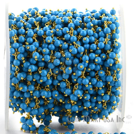 Turquoise Faceted Beads Gold Wire Wrapped Cluster Dangle Rosary Chain - GemmartUSA (764183609391)