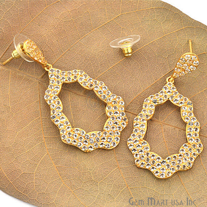 Gold Vermeil Studded With Micro Pave White Topaz 53x27mm Dangle Earring - GemMartUSA