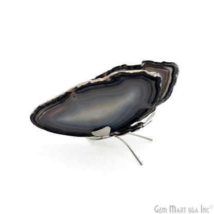Gray Agate Slice Butterfly, Natural Agate Décor, Butterfly Wing Home Décor, Agate Geode, Natural Gemstone Butterfly