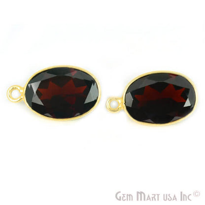 Natural Garnet Bezel Connector Oval Shape 24K Gold Plated Single Bail Connector (GT-10202) - GemMartUSA