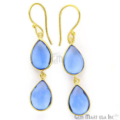 Tanzanite 10x52mm Gold Plated Gemstone Dangle Earrings - GemMartUSA