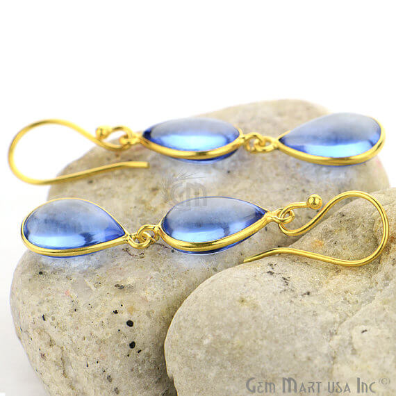 Tanzanite 10x52mm Gold Plated Gemstone Dangle Earrings - GemMartUSA