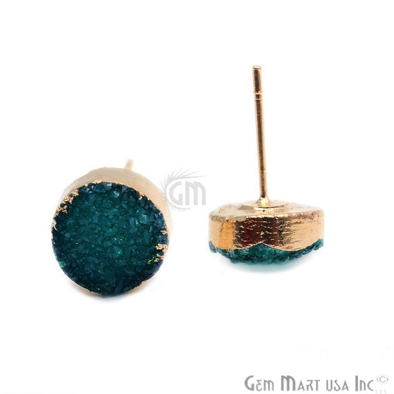 Round Shape 12mm Gold Plated Druzy Stud Earrings (Pick your Gemstone) (90012-2) - GemMartUSA