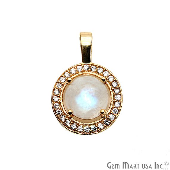 Round Shape 20x13mm Cubic Zircon Gemstone Dangle Pendant (50120) (Pick Your Gemstone, Plating) - GemMartUSA