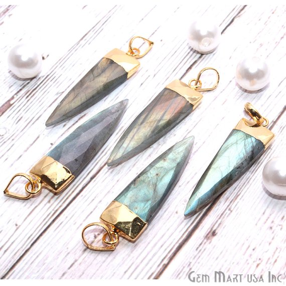 DIY Labradorite 46x21mm Gold Plated Triangle Shape Gemstone Bracelet Charms Necklace Pendant - GemMartUSA